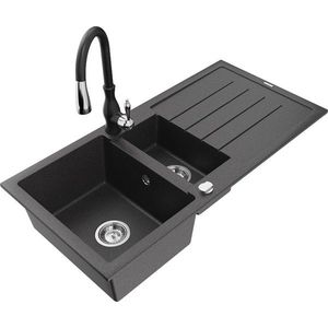 MEXEN/S MEXEN/S - Andres granitový drez s odkvapkávačom vrátane batérie Savita, čierna nakrápiany 6515-76-672601-70 vyobraziť