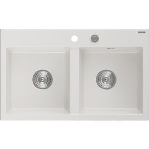 MEXEN MEXEN - Hektor granitový drez 2-bowl 800 x 480 mm, biela, sifón chróm 6521802000-20 vyobraziť