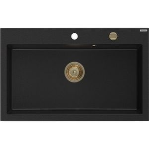 MEXEN/S MEXEN/S - Elix granitový drez 1-miska 800 x 500 mm, čierna, sifón zlatá 6527801005-77-G vyobraziť