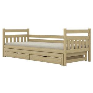 Posteľ Dawid s prístelkou + zásuvky 90x200 prírodná, nelakovaná vyobraziť