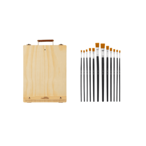 crelando® Stolový maliarsky stojan v kufríku + Súprava plochých nylonových štetcov, 12-dielna vyobraziť