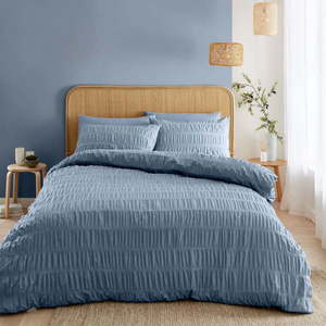 Modré krepové obliečky na dvojlôžko 200x200 cm Seersucker – Catherine Lansfield vyobraziť