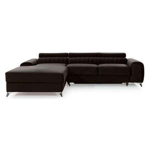 Tmavohnedá zamatová rozkladacia/s úložným priestorom rohová pohovka (ľavý roh/s leňoškou) Grayson – ELTAP vyobraziť