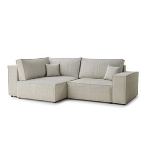 Krémovobiela menčestrová rozkladacia/s úložným priestorom rohová pohovka (ľavý roh/do L) Tonga – Maison de Rêve vyobraziť