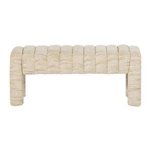 Béžová polstrovaná lavica z textílie buklé Frex – WOOOD vyobraziť