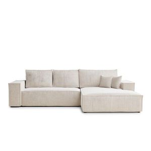 Krémovobiela ženilková rozkladacia/s úložným priestorom rohová pohovka (pravý roh/s leňoškou) Maze – Maison de Rêve vyobraziť