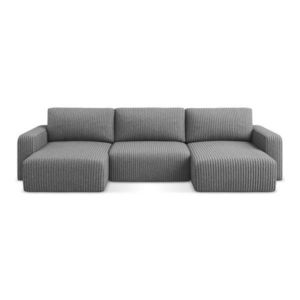 Sivá menčestrová rozkladacia/s úložným priestorom rohová pohovka (do tvaru "U") Kona – Makamii vyobraziť