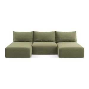 Zelená zamatová rozkladacia/s úložným priestorom rohová pohovka (do tvaru "U") Kalena – Makamii vyobraziť