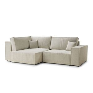 Krémovobiela ženilková rozkladacia/s úložným priestorom rohová pohovka (ľavý roh/do L) Tonga – Maison de Rêve vyobraziť