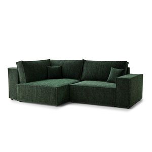 Tmavozelená ženilková rozkladacia/s úložným priestorom rohová pohovka (ľavý roh/do L) Tonga – Maison de Rêve vyobraziť