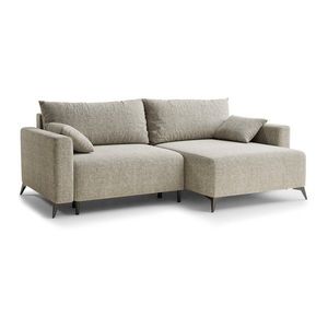 Béžová ženilková rozkladacia/s úložným priestorom rohová pohovka (pravý roh/s leňoškou) Leon – Maison de Rêve vyobraziť