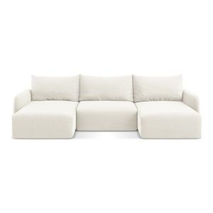 Krémovobiela zamatová rozkladacia/s úložným priestorom rohová pohovka (do tvaru "U") Kalena – Makamii vyobraziť