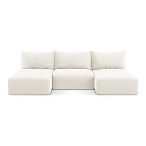 Krémovobiela zamatová rozkladacia/s úložným priestorom rohová pohovka (do tvaru "U") Kalena – Makamii vyobraziť