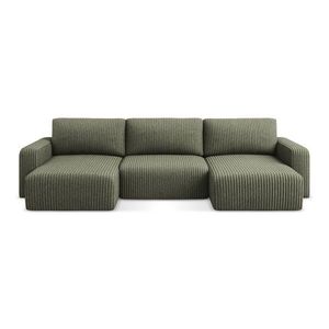 Zelená menčestrová rozkladacia/s úložným priestorom rohová pohovka (do tvaru "U") Kona – Makamii vyobraziť