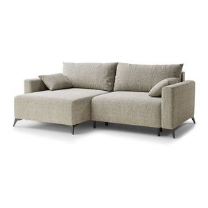 Béžová ženilková rozkladacia/s úložným priestorom rohová pohovka (ľavý roh/s leňoškou) Leon – Maison de Rêve vyobraziť