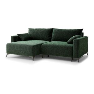 Tmavozelená ženilková rozkladacia/s úložným priestorom rohová pohovka (ľavý roh/s leňoškou) Leon – Maison de Rêve vyobraziť