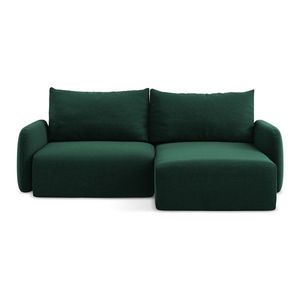 Tmavozelená zamatová rozkladacia/s úložným priestorom rohová pohovka (pravý roh/s leňoškou) Kalena – Makamii vyobraziť