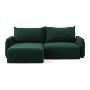 Tmavozelená zamatová rozkladacia/s úložným priestorom rohová pohovka (ľavý roh/s leňoškou) Kalena – Makamii vyobraziť