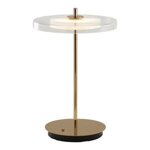 Oceľová LED stolová lampa s USB portom v mosadznej farbe so skleneným tienidlom (výška 31 cm) Asteria Move – UMAGE vyobraziť