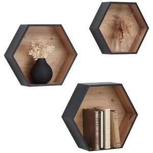 Xora SADA NÁSTENNÝCH REGÁLOV, čierna, dub artisan vyobraziť