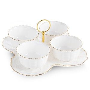 ArtFir Dekoračný tanier GAIA 07 | krémová/zlatá 24 x 24 x 7 cm vyobraziť