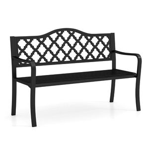 Záhradná lavička s dekoratívnou mriežkou vyobraziť