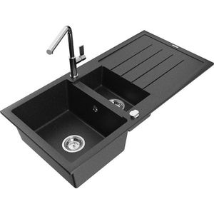 MEXEN/S MEXEN/S - Andres granitový drez s odkvapkávačom vrátane batérie Flora, čierna/strieborná 6515-73-670401-00 vyobraziť