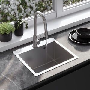 REA REA - Oceľový drez Leo 50 BRUSH NICKEL s kuchynskou batériou KPL-96003 vyobraziť