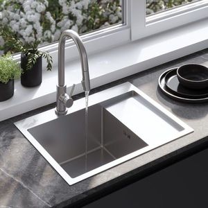 REA REA - Oceľový drez Fín BRUSH NICKEL s kuchynskou batériou KPL-96012 vyobraziť