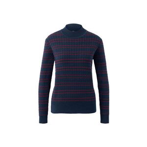 Pulóver s vrkočovým vzorom z jemnej pleteniny, modro-červený vyobraziť