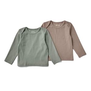 Detské tričká s dlhým rukávom s rebrovanou štruktúrou, 2 ks, svetlozelené a béžové vyobraziť