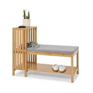 Lavica s priehradkou na topánky a policou v lamelovom vzhľade vyobraziť