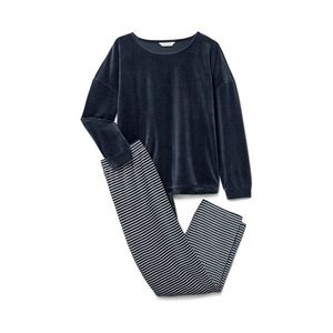 Pyžamo z plyšového úpletu, modré prúžkované vyobraziť