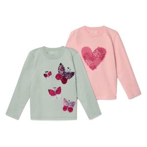 Detské tričká s dlhým rukávom a aplikáciou, 2 ks, ružové a mätové vyobraziť