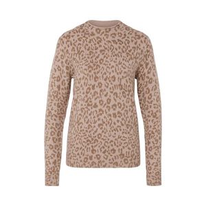 Pletený sveter so stojačikom, béžový melír so svetlohnedou celoplošnou leoparďou potlačou vyobraziť