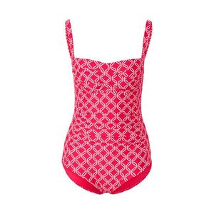 Jednodielne plavky tvarujúce postavu, červené s celoplošnou bielou potlačou vyobraziť