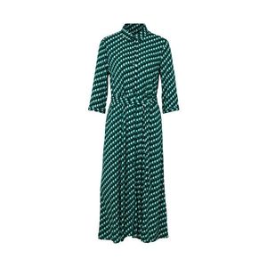 Vzorované košeľové blúzkové šaty, kombinácia tmavomodrej, zelenej a bielej vyobraziť