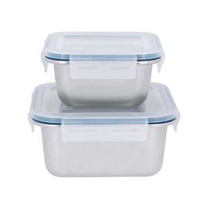 SILVERCREST® Súprava potravinových dóz z nehrdzavejúcej ocele (štvorcový tvar, strieborná/modrá) vyobraziť