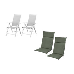 LIVARNO home Hliníkové kreslo Houston s vysokým operadlom, biele/bledosivé, 2 kusy + Podložka na kreslo Houston, zelená, 2 kusy vyobraziť