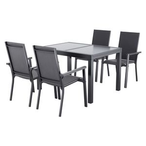 LIVARNO® Rozkladací záhradný stôl Houston/Toronto, 120 – 180 x 89 x 75 cm + Hliníkové stohovateľné kreslo Houston, sivé, 4 kusy vyobraziť