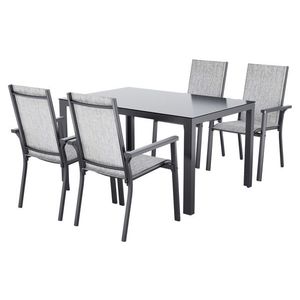 LIVARNO® Hliníkové stohovateľné kreslo Houston, svetlosivé, 4 kusy + Hliníkový záhradný stôl Houston/Toronto, 140 x 92 x 74 cm vyobraziť