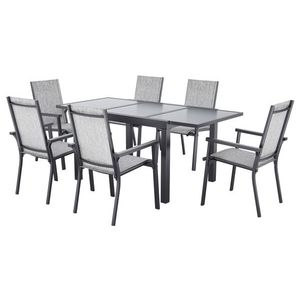 LIVARNO® Hliníkové stohovateľné kreslo Houston, 6 kusov, svetlosivá + Hliníkový rozťahovací záhradný stôl Houston/Toronto vyobraziť