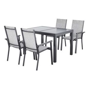 LIVARNO® Hliníkové stohovateľné kreslo Houston, 4 kusy, svetlosivá + Hliníkový rozťahovací záhradný stôl Houston/Toronto vyobraziť