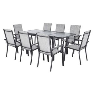 LIVARNO® Hliníkové stohovateľné kreslo Houston, 8 kusov, svetlosivá + Hliníkový rozťahovací záhradný stôl Houston/Toronto vyobraziť