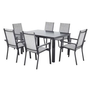 LIVARNO® Hliníkové stohovateľné kreslo Houston, svetlosivé, 6 kusov + Hliníkový záhradný stôl Houston/Toronto, 140 x 92 x 74 cm vyobraziť