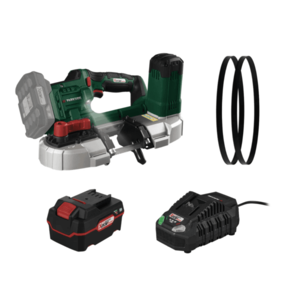 PARKSIDE® Aku pásová píla 20 V PMBA 20-Li A1 + Pílový pás, 2 kusy + Rýchlonabíjačka 20 V/4, 5 A PLG 20 C3 + Akumulátor 20 V/4 Ah vyobraziť