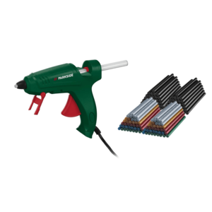 PARKSIDE® Tavná lepiaca pištoľ + Lepiace tyčinky, trblietavé, 80 kusov + Lepiace tyčinky, čierne, 80 kusov vyobraziť