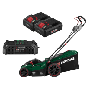 PARKSIDE® Aku kosačka na trávu PRMA 40 E3 + Smart akumulátor 20 V/4 Ah, 2 kusy + Dvojitá nabíjačka na akumulátor 20 V/4, 5 A vyobraziť