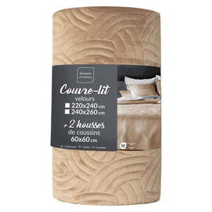 Svetlohnedá zamatová súprava plédu a obliečky na vankúš 240x260 cm Solange – douceur d'intérieur vyobraziť