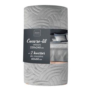 Sivá zamatová súprava plédu a obliečky na vankúš 220x240 cm Solange – douceur d'intérieur vyobraziť
